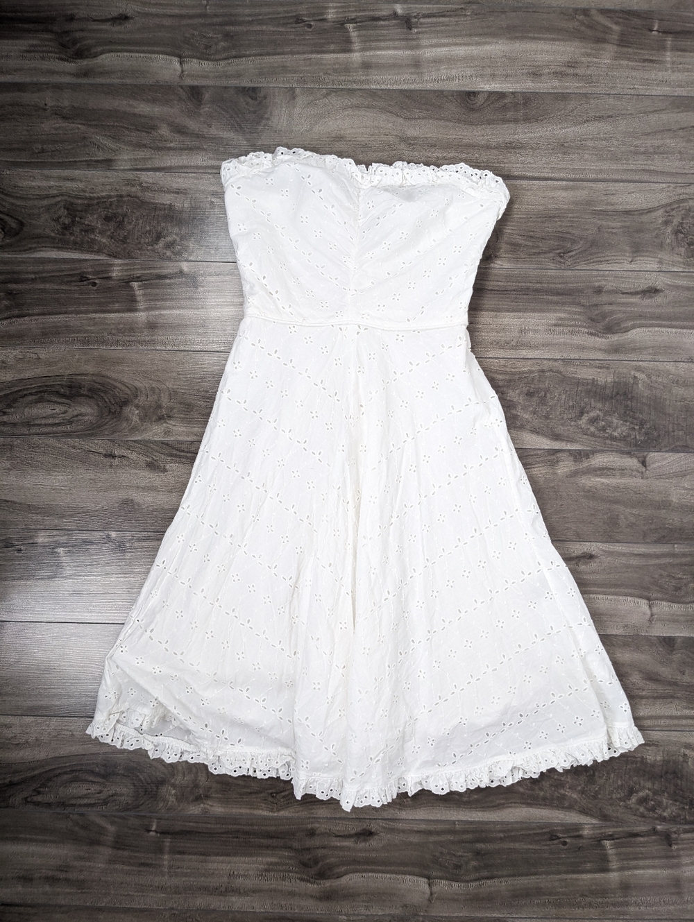 Ralph Lauren Rugby White Cotton Eyelet Strapless Dress Lined Size 8